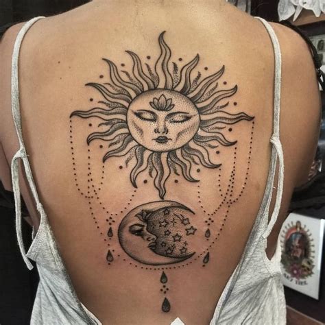 sun and moon back tattoos